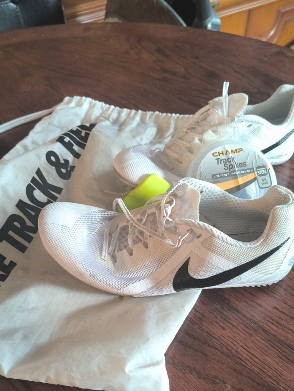 Nike Kids White Track Spikes with Black Swoosh